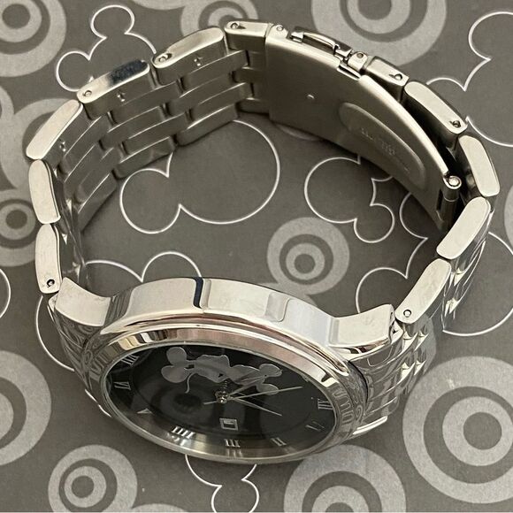 Disney Time Works All Stainless Steel Mickey Mouse Silhouette Dial Unisex Watch - Picture 14 of 14
